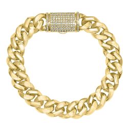 2.20Ct Diamond Maimi Cuban Link Men's Bracelet 14k Yellow Gold 