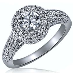 Round Diamond Vintage Engagement Ring 14k White Gold (1.27 ctw)