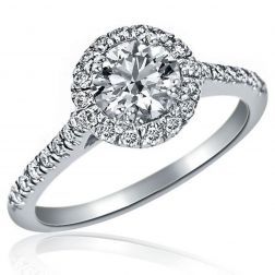 0.97 Carat Round Cut Halo Diamond Engagement Ring 14k White Gold 