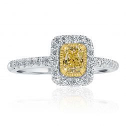 0.81 Ct Cushion Cut Yellow Diamond Engagement Ring 14k White Gold