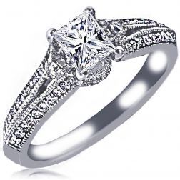 0.88Ct Solitaire Princess Diamond Engagement Ring 14k White Gold 