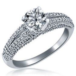 Classic 0.87 Ct Round Cut Diamond Engagement Ring 14k White Gold 