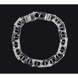 0.85 Ct Men's Mariner Anchor Link Diamond Bracelet 14k White Gold