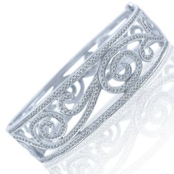 2.80 Carat Diamond Bangle Bracelet Floral Design 14k White Gold