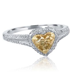 1.18Ct Light Yellow Heart Diamond Engagement Ring 14k White Gold 