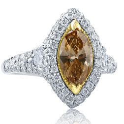 GIA 2.74 Ct Marquise Brownish Yellow Diamond Ring 18k White Gold