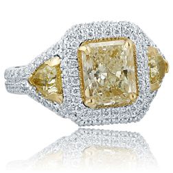 4.07 Ct Radiant Cut Yellow Diamond Engagement Ring 18k White Gold