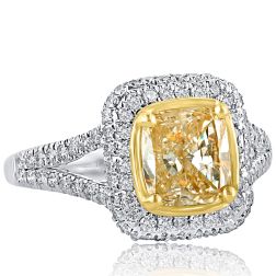 2.29 Ct Yellow Cushion Cut Diamond Engagement Ring 18k White Gold