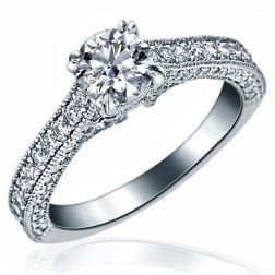 Cathedral Set 1.33Ct Round Diamond Engagement Ring 14k Gold