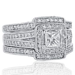 2.26 Ct Princess Cut Diamond Engagement Wedding Ring Set 14k Gold