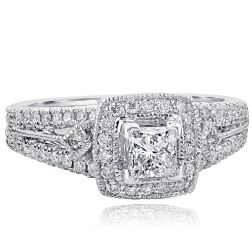 1.06 Ct Princess Diamond Vintage Engagement Ring 14k White Gold 