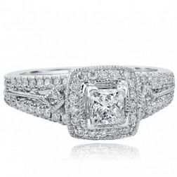 .04 Ctw Princess Diamond Vintage Engagement Ring 14k White Gold 