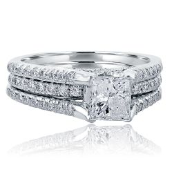 1.90Ct Princess Diamond Triple Row Engagement Ring 14k White Gold