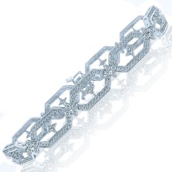  3.10 Ct Hexagon Frame Link Diamond Bracelet 14k White Gold