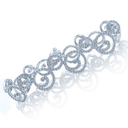 Round Cut Diamond Swirl Link Bracelet 14k White Gold (3.40 tcw)