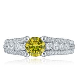 Intense Yellow Solitaire Round Diamond Engagement Ring 14k White Gold (1.14 ctw)