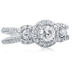 0.97 Ct Round Cut Diamond Engagement Halo Ring 14k White Gold 