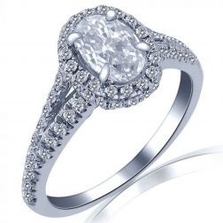 Oval Cut 1.35 Carat Halo Diamond Engagement Ring 14k White Gold 