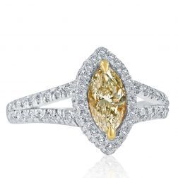 1.42 Ct Marquise Yellow Diamond Engagement Ring 14k White Gold 