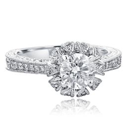 1.52 Carat Round Cut Diamond Engagement Ring 14k White Gold
