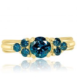 1.06 Carat Round Cut Blue Diamond Engagement Ring 10k Yellow Gold
