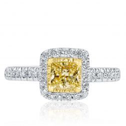 1.00 Ct Faint Yellow Princess Cut Diamond Engagement Ring 14k White Gold