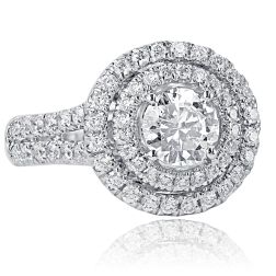 1.95 Ct Round Cut Diamond Halo Engagement Ring 14k White Gold