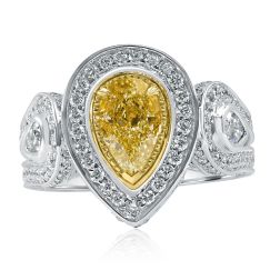 GIA 3.52 Ct Pear Yellow Diamond Engagement Ring 18k White Gold