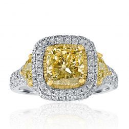 3.59Ct Yellow Cushion Cut Diamond Engagement Ring 18k White Gold 