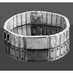 4.90Ct Men's ID Screw Link Diamond Bracelet 14k Solid White Gold 