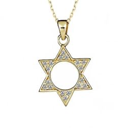 Jewish Star of David Diamond 0.34 Carat Pendant 14k Yellow Gold  