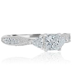 1.00 Carat Princess Cut Diamond Engagement Ring 14k White Gold