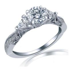 1.04 Carat Round Trillion Diamond Engagement Ring 18k White Gold