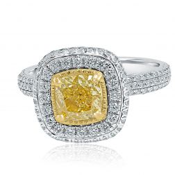 GIA 2.07 Ct Cushion Yellow Diamond Engagement Ring 18k White Gold