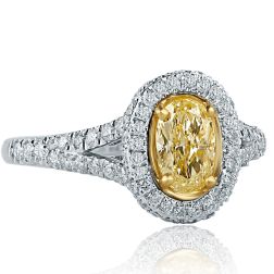 1.48 CT Oval Cut Yellow Diamond Engagement Halo Ring 18k White Gold