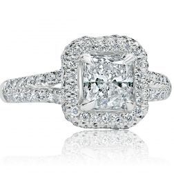 1.78 Ctw Halo Radiant Cut Diamond Engagement Ring 18k White Gold 