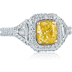 1.84 TCW Cushion Cut Trillion Side Yellow Diamond Engagement Ring 18k White Gold