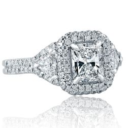 1.98 CT Radiant Trillion Diamond Engagement Ring 18k White Gold