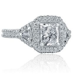 1.86Ct Radiant Cut Trillion Side Diamond Engagement Ring 18k Gold