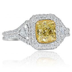 1.90 CTW Yellow Cushion Trillion Cut Diamond Ring 18k White Gold
