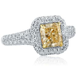 1.76 Ct Radiant Cut Yellow Diamond Engagement Ring 14k White Goldold