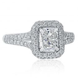 Classic 1.67 Carat Radiant Cut Diamond Engagement Ring 18k Gold 