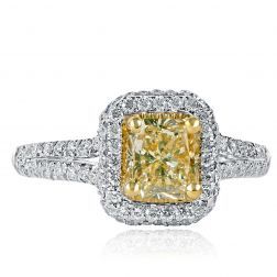 1.75 Ct Radiant Cut Yellow Diamond Engagement Ring 18k White Gold