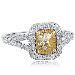 1.29 Ct Yellow Radiant Cut Diamond Engagement Ring 18k White Gold