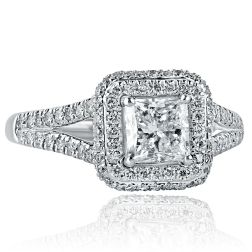 1.56 Ct Princess Cut Diamond Engagement Ring 18k White Gold 
