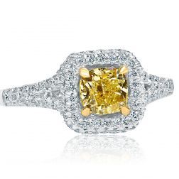 1.57 Ct Cushion Cut Yellow Diamond Engagement Ring 14k White Gold