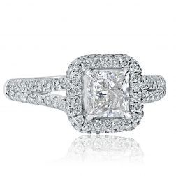1.64 Ctw Princess Cut Diamond Engagement Halo Ring 18k White Gold