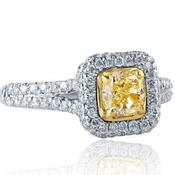 1.32 Ct Cushion Cut Yellow Diamond Engagement Ring 18k White Gold
