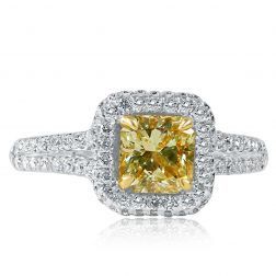 1.62Ct Radiant Cut Yellow Diamond Engagement Ring 18k White Gold 