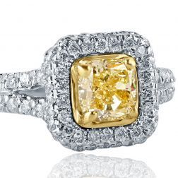 1.64 Ct Cushion Cut Yellow Diamond Engagement Ring 18k White Gold